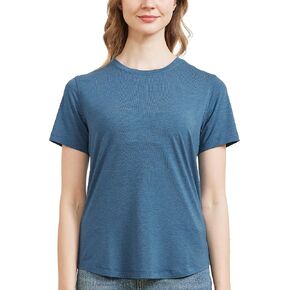 netdraw Women's Soft Heathered Bamboo Viscose T-Shirt Crew Neck Curved Hem Smooth Fashion Trendy Sleep Lounge Pajama Tops