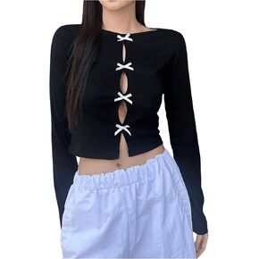 Milumia Women's Bow Knot Cut Out Long Sleeve T Shirt Trendy Cute Tee Tops
