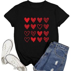 Valentine's Day Shirts for Women Love Heart T-Shirt Happy Valentine Day Tee Tops