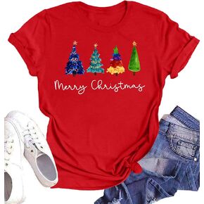 Christmas Shirts for Women Christmas Tops Xmas Tree Graphic Tshirt Xmas Short Sleeve Tops Holiday Shirt