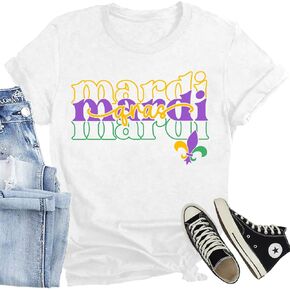 Mardi Gras Shirts for Women Fat Tuesday Carnival T-Shirt New Orleans Mardi Gras Outfits