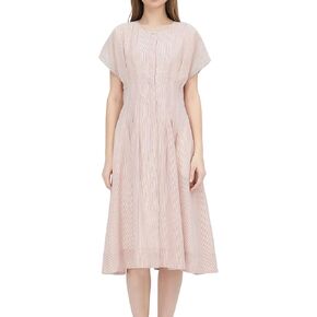 G-White & Orange Stripe Raw Flared Dress for Women, Womens 2025 Flowy Maxi Dresses Casual Fall Winter Wear