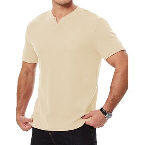 Men's Casual Henley Shirts V-Neck Longline T-Shirt Solid Color Short Sleeve Basic Tops Athletic Shirt Tees