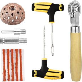 7PCS Tire Repair Patch Tools Tire Buffing Wheels 42 mm Tungsten Steel Buffing Wheel Tire Patch Rollers with T-Handle Rasp/Insert Tool Tire Repair Plugs for Car Tire Grinding Polishing Accessories Kit