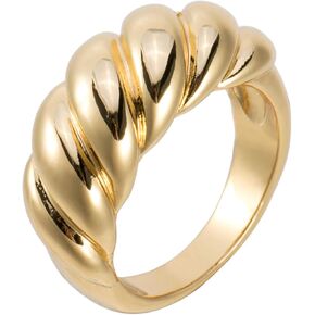 Baguette Dome Ring | CZ Set Gold Dome Ring | CZ Stacking Thick Band