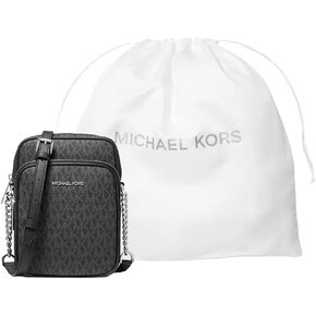 Michael Michael Kors Jet Set Travel Signature PVC Medium Logo Crossbody Flight Bag Bundle Dust Bag. (Black Signature PVC) in Kuwait