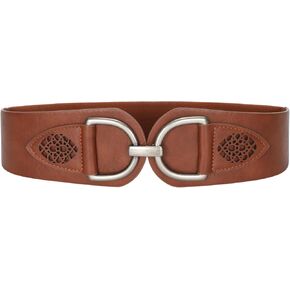 Women Elastic Waist Belt for Dress Vintage Stretchy Wide Belt with Retro Metal Buckle