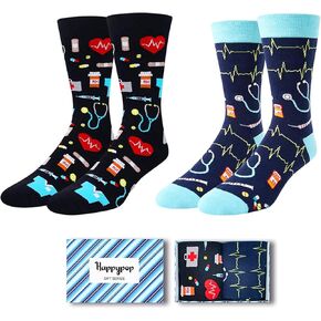 HAPPYPOP Doctor Socks for Men - Male Nurse Gifts for Men Male RN CNA Gifts Medical Assistant Gifts, Nurse Socks Pharmacy Sock Medical Socks In 2 Pack