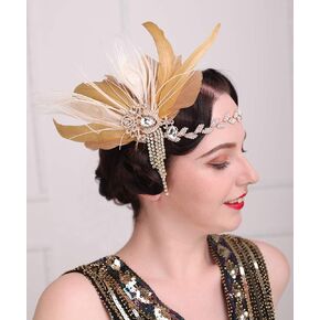 Aimimier 1920s Flapper Peacock Feather Headband Crystal Teardrop Leaf Head Chain Headpiece Prom Party Festival Roaring 20s Hair Accessories for Women