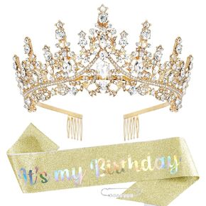 TOBATOBA It's My Birthday Sash Birthday Tiara and Crown for Women Girls Purple Glitter Birthday Sash Crystal Princess Tiara Queen Crown Quinceanera Crown Birthday Decoration Birthday Gift