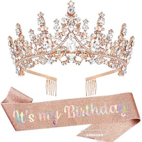 TOBATOBA It's My Birthday Sash Birthday Tiara and Crown for Women Girls Purple Glitter Birthday Sash Crystal Princess Tiara Queen Crown Quinceanera Crown Birthday Decoration Birthday Gift in Saudi Arabia