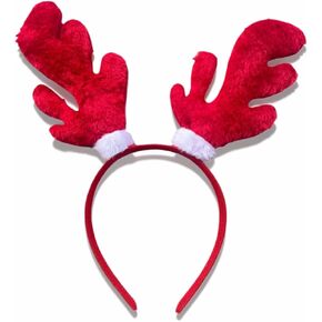 Reindeer Antlers Christmas Headband for Women, Cute Reindeer Christmas Headband Adult Kids, Realistic Reindeer Headband for Christmas, Red