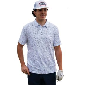 Burlebo Men's Performance Short Sleeve Polo Golf Shirt (White Speckled, Medium)