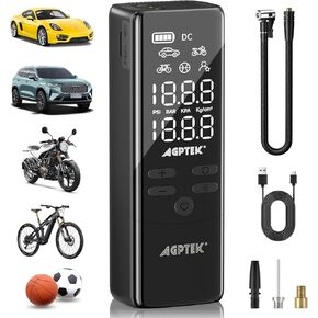 AGPTEK Tire Inflator Portable Air Compressor-150PSI & 5000mAh Tire Pressure Gauge Electric Air Pump,LCD Display with LED Light for Cars, Bikes & Motorcycle Tires, Balls