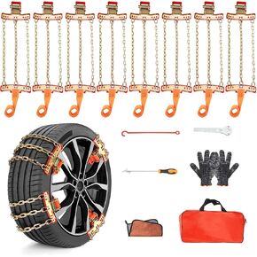 8 Pack Snow Tire Chains, 4 Links Emergency Anti-skid Chain for Tire Width 195-285mm, Compatible with Car SUV Pickup Trucks
