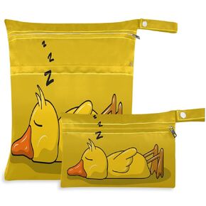 visesunny Yellow Banana 2Pcs Wet Bag with Zippered Pockets Washable Reusable Roomy for Travel,Beach,Pool,Daycare,Stroller,Diapers,Dirty Gym Clothes, Wet Swimsuits, Toiletries