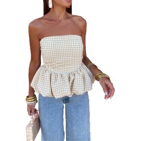 Women Y2k Peplum Tube top Strapless Bubble Bandeau Top Ruffle Hem Flowy Aesthetic Summer Going Out Streetwear