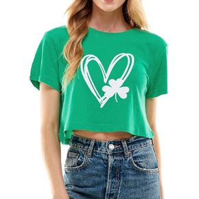 Funny St Patricks Day Outfits Shirt Women Sexy Saint Patricks Day Shamrock Clover Crop Tops for Teen Girls