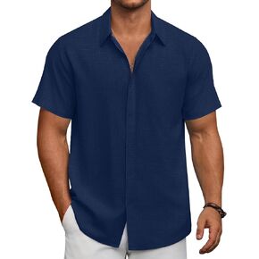 COOFANDY Men's Short Sleeve Button Down Shirts Summer Casual Textured Shirt Vacation Beach Wedding Shirts with Pocket
