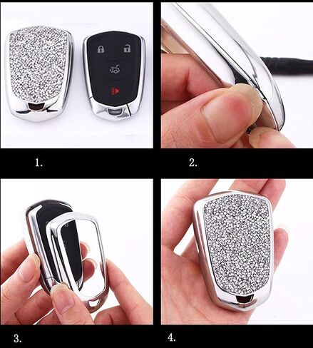 Royalfox(TM) 4 5 6 Buttons 3D Bling keyless Entry Remote Smart Key Fob case Cover for 2016 2017 2018 2019 2020 Cadillac CT6 XT5 CTS XTS SRX ATS DTS STS Accessories (Silver) in Saudi Arabia