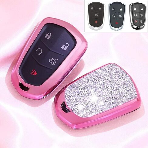 Royalfox(TM) 4 5 6 Buttons 3D Bling keyless Entry Remote Smart Key Fob case Cover for 2016 2017 2018 2019 2020 Cadillac CT6 XT5 CTS XTS SRX ATS DTS STS Accessories (Silver) in Saudi Arabia