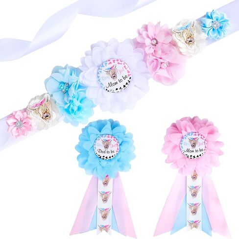 Rugby Football or Pompoms Baby Shower Maternity Sash Kit Football Theme Gender Reveal Party Belly Belt and Mom To Be & Dad To Be Corsage Pins, New Parents Pregnancy Photo Props Party Supplies in Kuwait