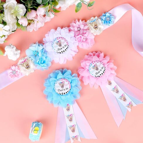 Rugby Football or Pompoms Baby Shower Maternity Sash Kit Football Theme Gender Reveal Party Belly Belt and Mom To Be & Dad To Be Corsage Pins, New Parents Pregnancy Photo Props Party Supplies in Kuwait