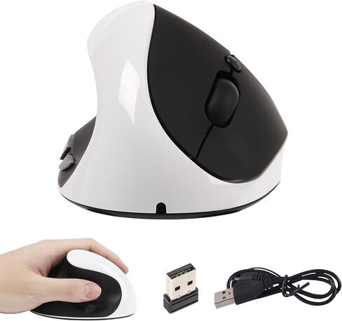 ماوس عمودي لاسلكي لليد اليسرى، فأرة كمبيوتر بصرية مريحة 2.4 جيجا هرتز مع جهاز استقبال USB و3 نقاط لكل بوصة قابلة للتعديل، ماوس لاسلكي محمول قابل لإعادة الشحن لأجهزة الكمبيوتر المحمول والكمبيوتر المحمول، أسود in Kuwait