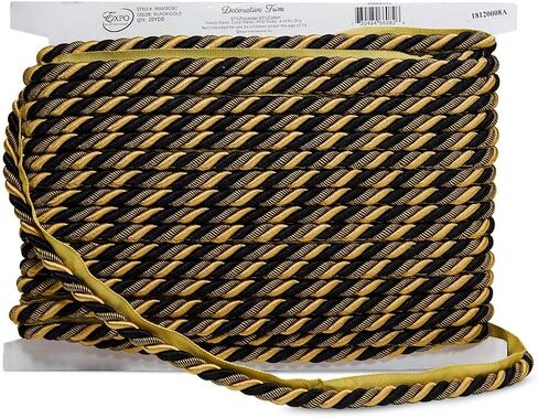 Trims by the Yard Leona 3/8" Twisted Lip Cord Trim, Versatile Trim for DIY Crafts, Picture Frames, Home Decor, and Fashion Items, 20-Yard Cut, Beige/Gold in Saudi Arabia
