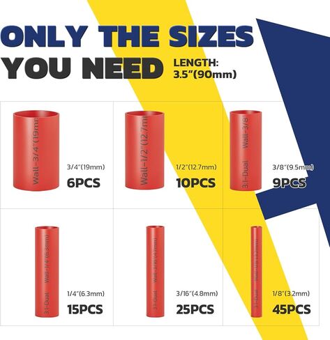 haisstronica 220pcs 3:1 Heat Shrink Tubing, Adhesive Lined Marine Grade Heat Shrink Tube - 1.75" Length 6Size Perfect for Home,Automotive,and Industrial, 1/8"-3/4" (Black/Red) in Kuwait