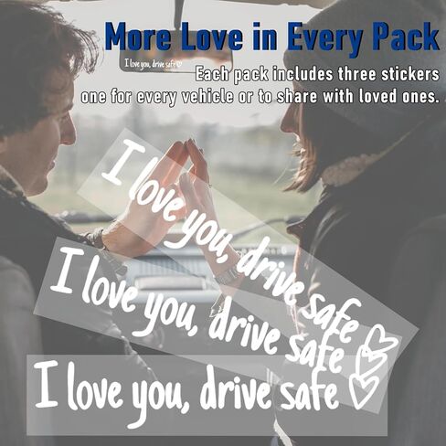 3 قطع I Love You Drive ملصق مرآة آمن، ملصق سيارة لطيف لمصد النافذة الأمامية لمرآة الرؤية الخلفية، ملصق حروف من الفينيل، إكسسوارات سيارة مضحكة للفتيات والنساء والرجال، ملصق تذكير للقيادة (أبيض) in Saudi Arabia