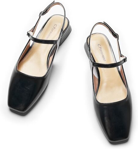 C.Paravano Women's Slingback Flats | Square Toe Slingback Flats for Women | Block Heel Slingback Sandals | Adjustable Strap Shoes (Size 11.5,New Red) in Kuwait