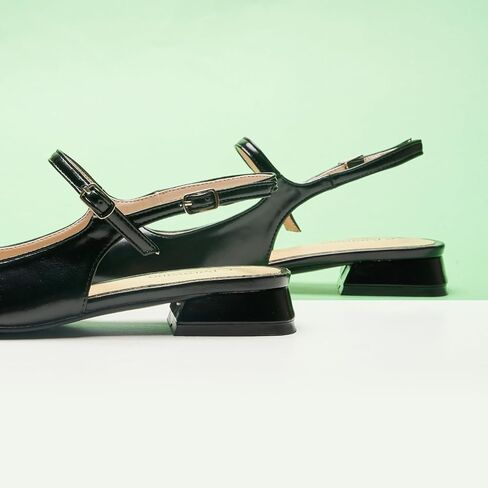 C.Paravano Women's Slingback Flats | Square Toe Slingback Flats for Women | Block Heel Slingback Sandals | Adjustable Strap Shoes (Size 11.5,New Red) in Kuwait