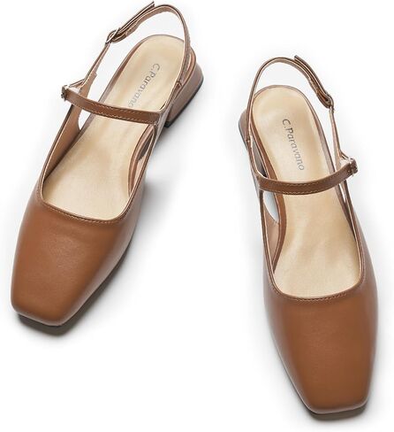 C.Paravano Women's Slingback Flats | Square Toe Slingback Flats for Women | Block Heel Slingback Sandals | Adjustable Strap Shoes (Size 11.5,New Red) in Kuwait