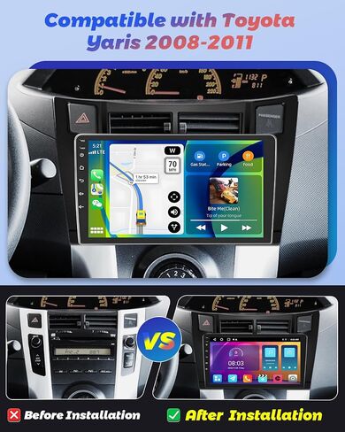 Hikity Android Car Stereo for Toyota Yaris 2008-2011 Radio 2+64GB 9 Inch Touchscreen Car Radio Wireless Carplay Android Auto Support GPS Navigation WiFi Bluetooth FM EQ Backup Camera in Kuwait