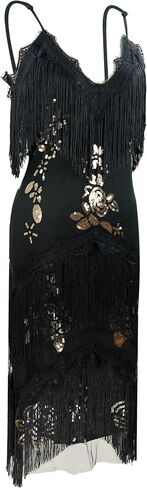 1920s Flapper Long Fringe Gatsby Roaring 20s Sequins Beaded Dress Vintage Art Deco Dress with 20s Accessories Set in Kuwait