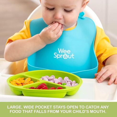 مرايل أطفال من السيليكون المقاومة للماء من WeeSprout (مجموعة من 2) | جيب للقبض على الطعام in Kuwait