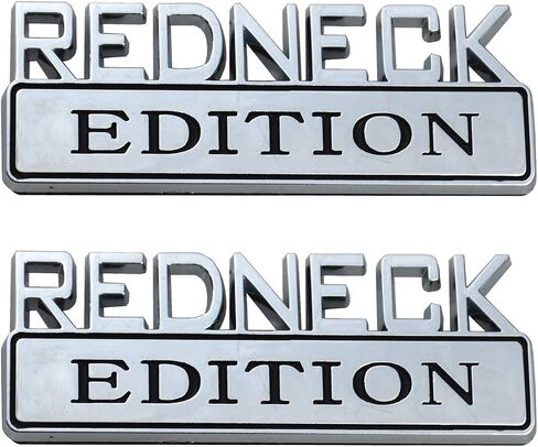2 PACK REDNECK EDITION EXTERIOR EMBLEM CAR TRUCK BOAT DECAL LOGO REPLACEMENT FOR F-150 F250 F350 SILVERADO RAM 1500 (Chrome/Black) in Kuwait