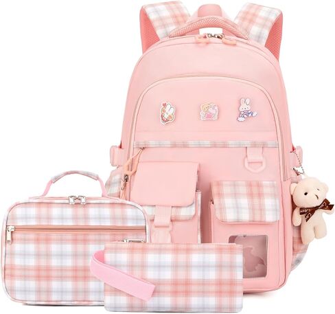 Girls School Backpack,3PCS Bookbag Cute 18Inch Bag College Middle High Elementary with Lunch Box & Pencil case (Purple Set) in Saudi Arabia