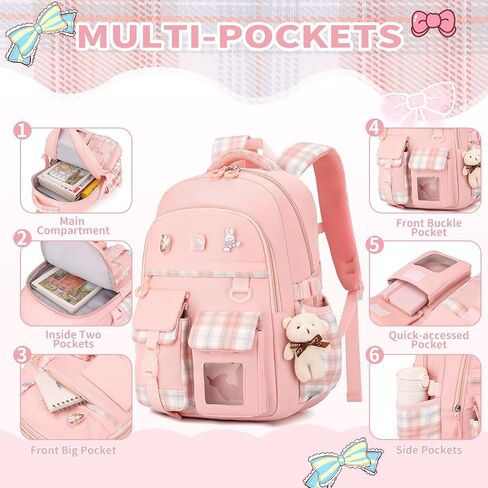 Girls School Backpack,3PCS Bookbag Cute 18Inch Bag College Middle High Elementary with Lunch Box & Pencil case (Purple Set) in Saudi Arabia