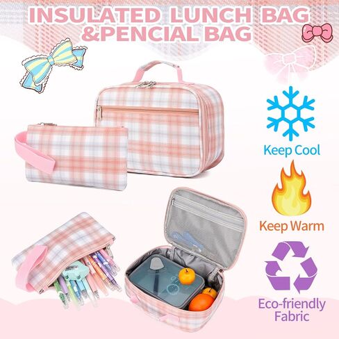 Girls School Backpack,3PCS Bookbag Cute 18Inch Bag College Middle High Elementary with Lunch Box & Pencil case (Purple Set) in Saudi Arabia
