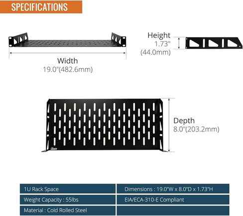1U Rack Shelf,19 inch Rack Shelf 12 inch Depth,Rack Mount Shelf with Anti-Slip Stops,Server Rack Shelf and Network Shelf for 19 in Equipments, 110lbs Capacity of Vented 1U Shelf,No Lip(2 Pack) in Kuwait