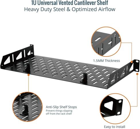1U Rack Shelf,19 inch Rack Shelf 12 inch Depth,Rack Mount Shelf with Anti-Slip Stops,Server Rack Shelf and Network Shelf for 19 in Equipments, 110lbs Capacity of Vented 1U Shelf,No Lip(2 Pack) in Kuwait