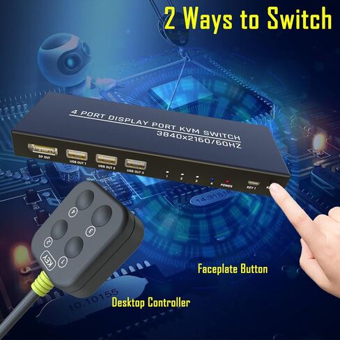 KVM Switch VGA 2 Port, DiamondTiger VGA KVM Switch for 2 Computers Share 1 Monitor & 3 USB 2.0 Keyboard Mouse Scanner Printer,U Disk, Driver-Free for All OS,2 KVM Cables 1 Desktop Controller Included in Saudi Arabia