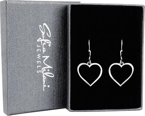 SOFIA MILANI - Solid 925 Sterling Silver Earrings for Women - Heart Dangle Earrings - 20504 in Kuwait
