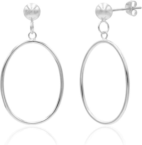 Sea of Ice Sterling Silver Open Oval Drop Dangle Hoop Bead Post Dangle Earing–5mm bead, size 25mm x 10mm - Elegant Sterling Silver Earrings for Women – Nickel-Free Jewelry in Kuwait