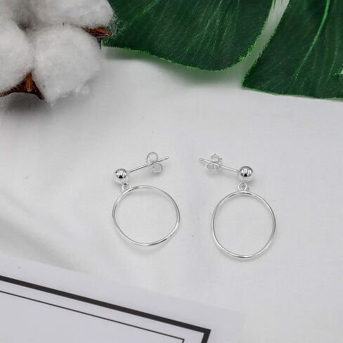 Sea of Ice Sterling Silver Open Oval Drop Dangle Hoop Bead Post Dangle Earing–5mm bead, size 25mm x 10mm - Elegant Sterling Silver Earrings for Women – Nickel-Free Jewelry in Kuwait