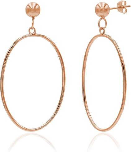 Sea of Ice Sterling Silver Open Oval Drop Dangle Hoop Bead Post Dangle Earing–5mm bead, size 25mm x 10mm - Elegant Sterling Silver Earrings for Women – Nickel-Free Jewelry in Kuwait