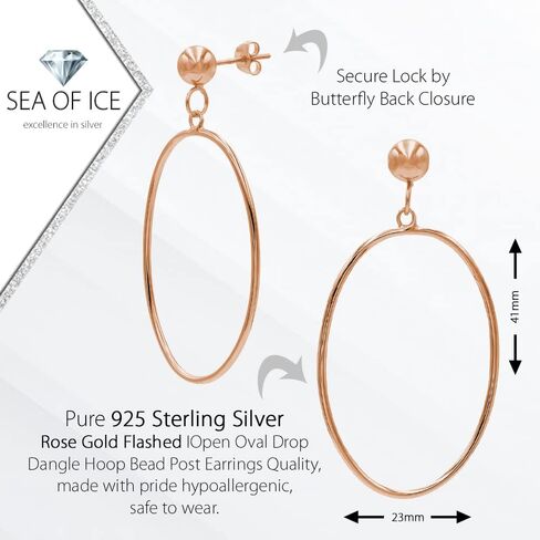 Sea of Ice Sterling Silver Open Oval Drop Dangle Hoop Bead Post Dangle Earing–5mm bead, size 25mm x 10mm - Elegant Sterling Silver Earrings for Women – Nickel-Free Jewelry in Kuwait