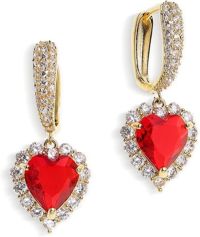 Sonateomber Rhinestone Heart dangle Gold Hoop Earrings for Women Valentines Day Sparkly Crystal Cubic Zirconia Drop Huggie Earing Dangling Prom Fashion Jewelry Gift in Saudi Arabia